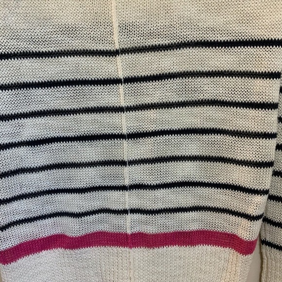 360 Sweater Linen Blend loose knit off white navy & pink striped sweater size S - Picture 6 of 7